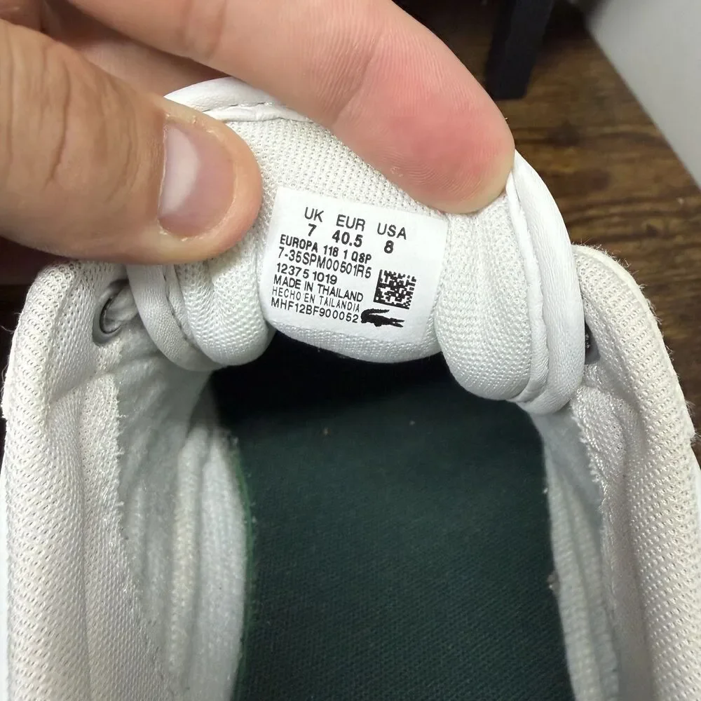 Size 8 - Lacoste Europa Trainers with Green Stripe Super Clean